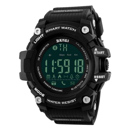 Hommes Homme Numérique Bluetooth Rétroéclairage Rond Étanche Sport Montre Montre-Bracelet Noir