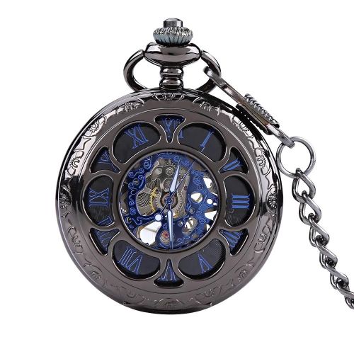 Montre De Poche Mécanique Mécanique Classique Évidée En Alliage De Couverture De Fleur Avec Chaîne