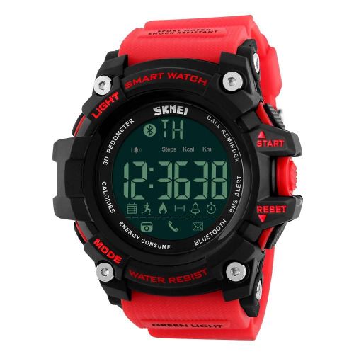 Hommes Homme Numérique Bluetooth Rétroéclairage Rond Étanche Sport Montre Montre-Bracelet Rouge