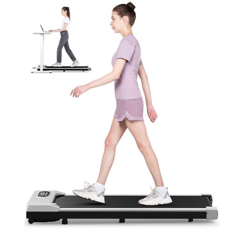 Tapis De Course - Avec Telecomando E Display Led - Vitesse Réglable 1-8 Km/H - Tapis De Marche Pour La Maison Et Le Bureau - Argent