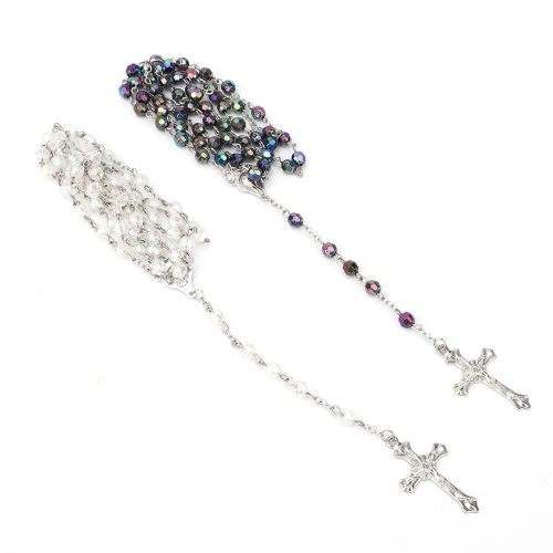 2pcs Jésus Croix Pendentif Collier Femmes Hommes Catholique Chrétien Plastique Perles Chaîne
