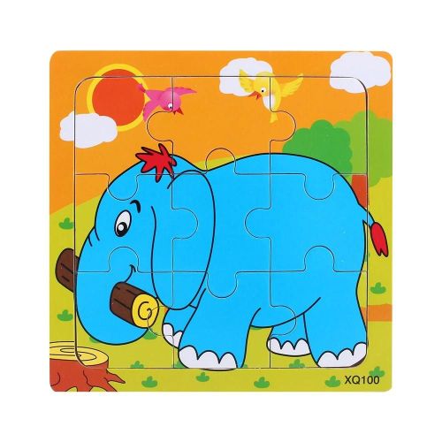Puzzle En Bois D'animal Multicolore 9 Pièces Puzzle Toddler Kids Jouet Éducatif Eléphant