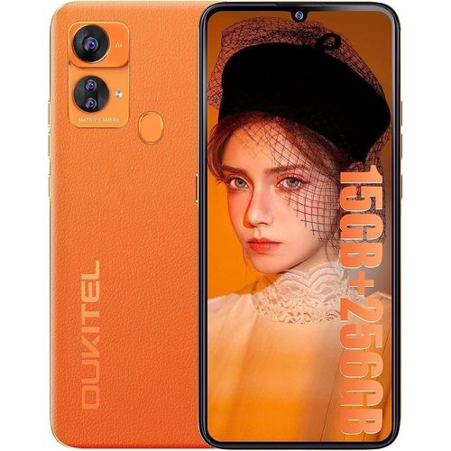 OUKITEL C33 15 Go + 256 Go (2TB Expansion) Ecran 6.8" HD+ Android 13 Smartphone Débloqué, Batterie 5150mAh, Caméra 50MP, 4G Dual SIM/Face ID/Fingerprint/GPS, Orange