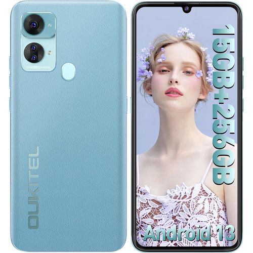 OUKITEL C33 15 Go + 256 Go (2TB Expansion), Ecran 6.8" HD+ Android 13, Batterie 5150mAh, Caméra 50MP, 4G Dual SIM/Face ID/Fingerprint/GPS, Bleu