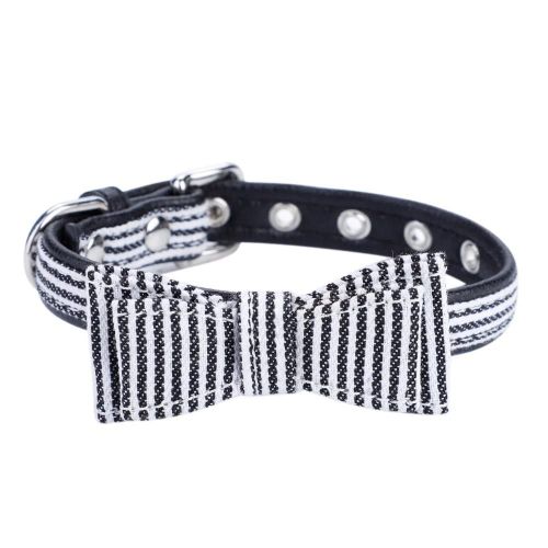 Animaux De Compagnie Réglables Chiens Chiot Rayure Collier Collier Avec N?ud Papillon Décor Noir