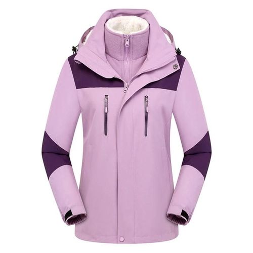 Veste D'hiver Manteau À Capuche Avec Polaire Amovible Intérieure Et Capuche Imperméable Chaud Coupe-Vent Pour Hommes Femmes Pêche Randonnée Violet,S,Femelle