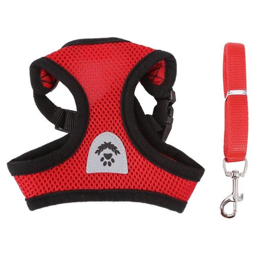 Doux Respirant Maille Chien Chien Harnais Pour Animaux De Compagnie Ensemble Chiot Sangle De Marche Gilet Avec Laisse En Laisse (Rouge L)
