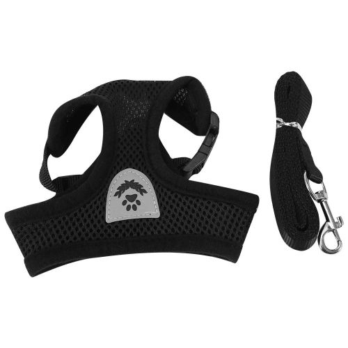 Doux Respirant Maille Chien Animal De Compagnie Harnais Ensemble Chiot Sangle De Marche Gilet Avec Laisse De Plomb (Noir L)