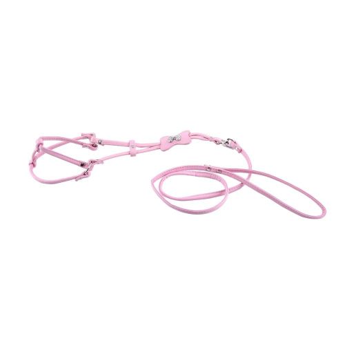 Step-In Pet Dog Chiot Pu Cuir Laisse Plomb Corde Harnais Set Strass Os (Rose S)