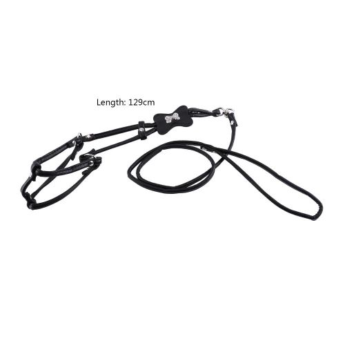 Step-In Pet Dog Chiot Pu Cuir Laisse Plomb Corde Harnais Set Strass Os (Noir S)