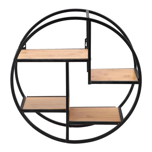 Style Industriel Bois Fer Artisanat Rond Étagère Murale Présentoir Unité De Stockage Décoration Intérieure