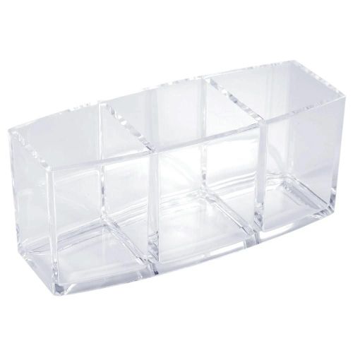 Organisateur cosmétique en acrylique transparent 3 compartiments Pinceau de maquillage Boîte de rangement Porte-valise Rack