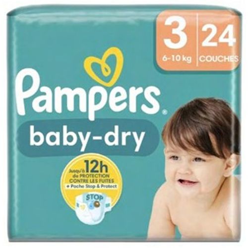 Lot De 12 Paquets : 288 Couches Pampers Baby-Dry Taille 3 (6 À 10 Kg) X 24 Couches / Paquet ( + 2 Paquets De 52 Lingettes Pampers Sensitive)