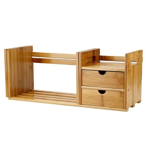 Bambou Bois Extensible Bureau De Table Étagère À Livres Étagères Bibliothèque Organisateur Avec 2 Tiroir