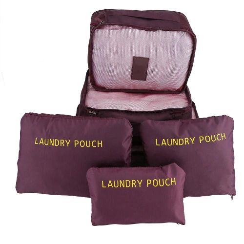 FADIXI 6Pcs Imperméable Vêtements De Voyage Sacs De Rangement Bagages Organisateur Pochette Emballage Vin Rouge