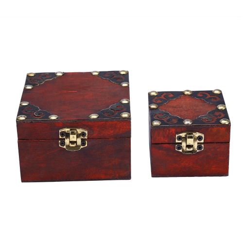 2pcs / Set Classique Bijoux En Bois Boîte De Rangement Étui Porte Coffre Organisateur