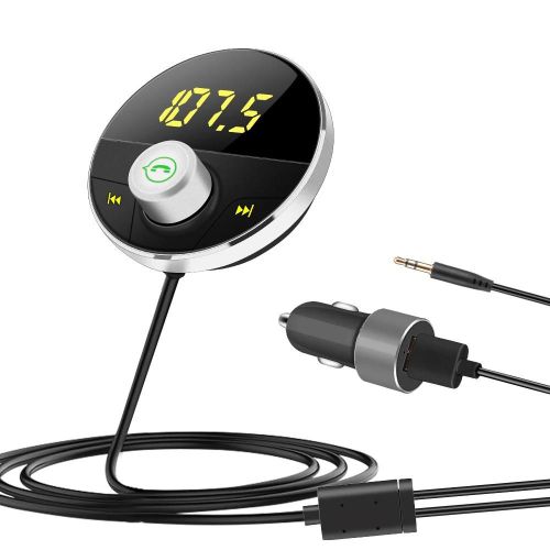 Kit De Voiture Mains Libres Sans Fil Bt Aux Lecteur Mp3 Émetteur Fm Avec Double Chargeur De Voiture Usb Argent