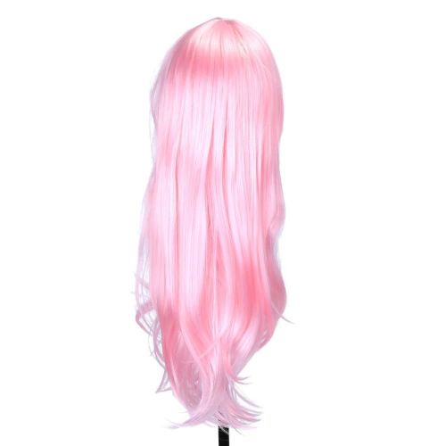 80cm Nouvelle Mode Femmes Filles Costume Cosplay Fêtes Long Bouclé Perruque (Rose)