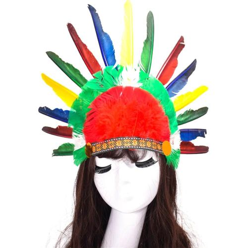 Fête Halloween Cosplay Chef Indien Coiffe Plume Chapeau