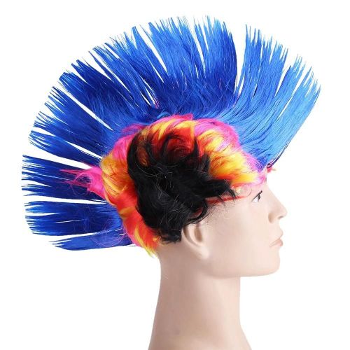 Coloré Cockscomb Perruque Cheveux Drôle Costume Halloween Fête Cosplay Perruques Cheveux Arc-En-Ciel Po Bleu