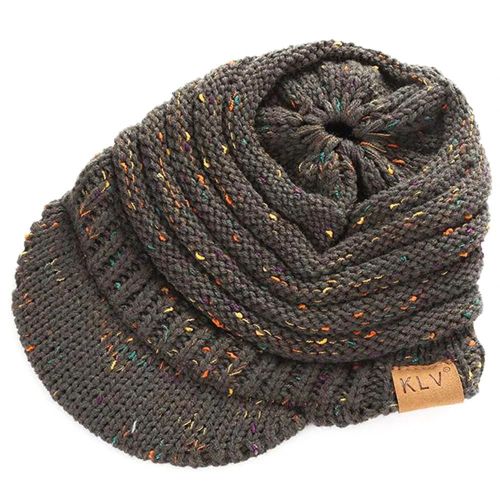 6 couleurs tricoté queue de cheval chapeau fleur ligne couleur point creux chapeau chapeau chapeau gris foncé