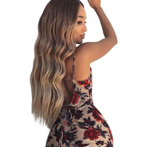 Perruque Pour Femmes Long Brun Dégradé Bouclé Ondulé Cheveux Synthétiques Résistant À La Chaleur Party Cosplay Perruque