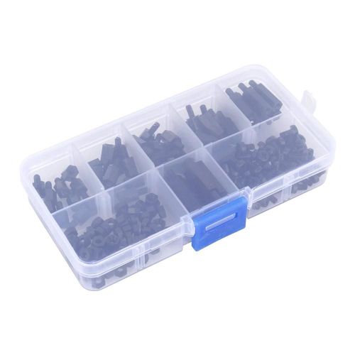 180pcs noir nylon M3 hexagonale colonne mâle femelle entretoise vis écrou boîte