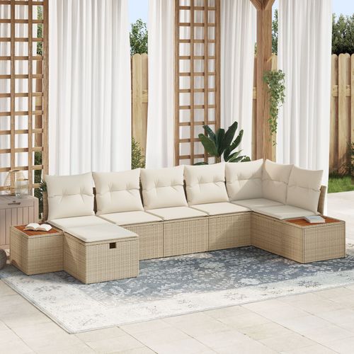 Vidaxl Ensemble De 7 Pièces De Canapé De Jardin Avec Coussins Beige En Rattan