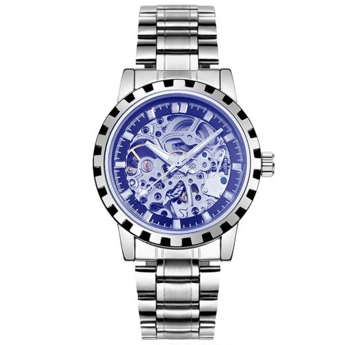 Nary Hommes Étanche En Acier Inoxydable Bracelet Rond Mouvement Mécanique Montre (Bleu + Noir)