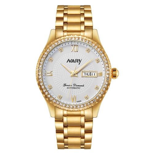 Nary Alliage Étanche Mécanique Strass Acier Inoxydable Bracelet Montre Pour Homme (Blanc)