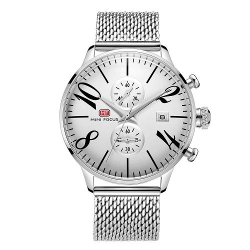 Mini Focus À La Mode Hommes D'affaires Calendrier Étanche En Acier Maille Bracelet Montre(10)