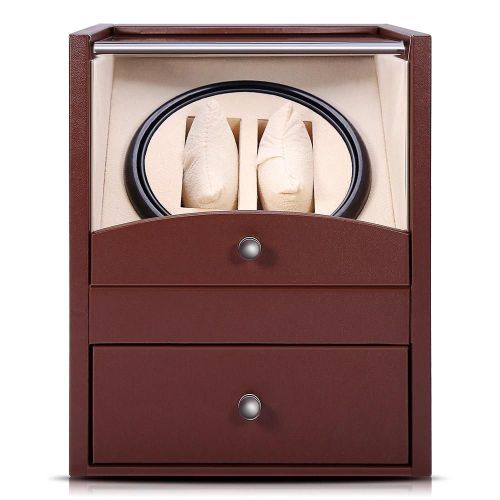 Remontoir De Montre Automatique 2 Montres Boîte D'affichage Boîte De Rangement Pour Bijoux (Marron + Prise Uk)