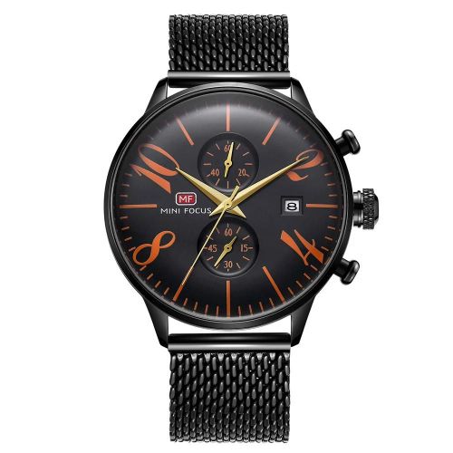 Mini Focus À La Mode Hommes D'affaires Calendrier Étanche En Acier Maille Bracelet Montre(08)