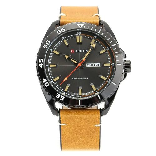 Montre En Alliage Cadran Rond Analogique Heure Date Affichage Montre-Bracelet À Quartz Noir Et Marron