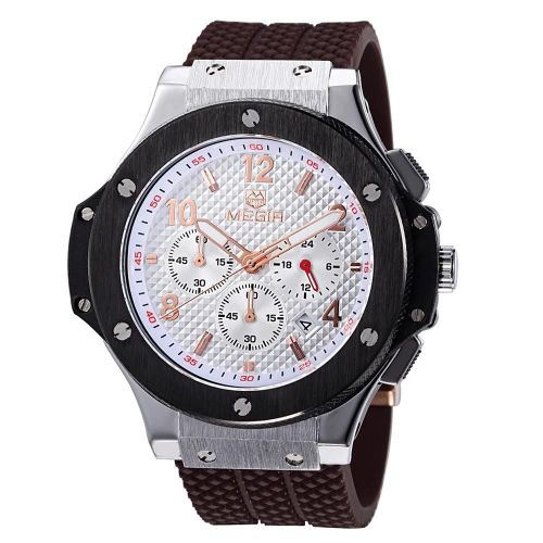 Bracelet En Silicone À Quartz Analogique Mâle Date Sport Watch Montre-Bracelet (Bracelet Café Cadran Blanc)