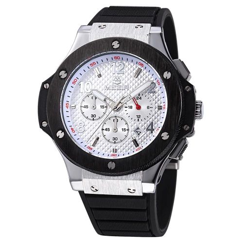 Bracelet En Silicone À Quartz Analogique Mâle Date Sport Watch Montre-Bracelet (Bracelet Noir,Cadran Blanc)
