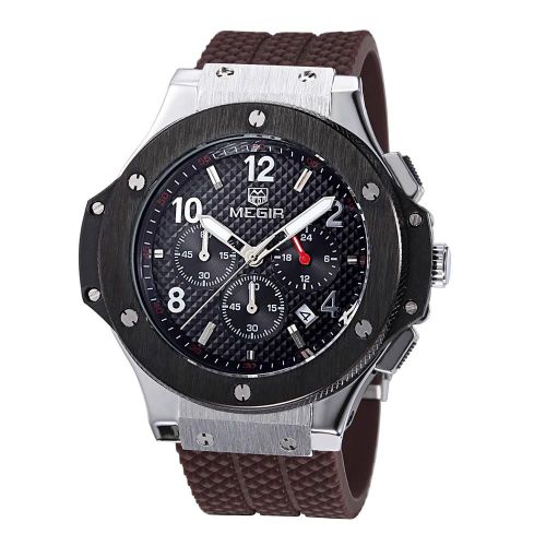 Bracelet En Silicone À Quartz Analogique Mâle Date Sport Watch Montre-Bracelet (Bracelet Café Cadran Noir)