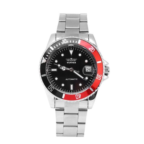 Winner Mâle Automatique Montre Mécanique Bracelet En Acier Inoxydable Montre-Bracelet Rouge & Noir