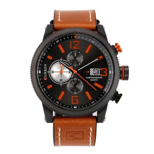 Curren Nouvelle Mode Hommes Mouvement Quartz Bracelet Bracelet Montre-Bracelet Montre (Boîtier Noir + Bracelet Orange)