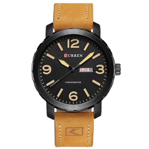 Montre D'affaires En Alliage Cadran Rond Analogique Heure Date Affichage Montre-Bracelet À Quartz Noir Et Marron