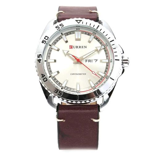 Montre En Alliage Cadran Rond Analogique Heure Date Affichage Quartz Montre-Bracelet Blanc