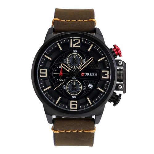 Curren Nouvelle Mode Hommes Mouvement Quartz Bracelet Cuir Montre-Bracelet Analogique (Boîtier Noir + Bracelet Kaki)