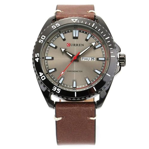 Montre En Alliage Cadran Rond Analogique Heure Date Affichage Montre-Bracelet À Quartz Noir Et Gris