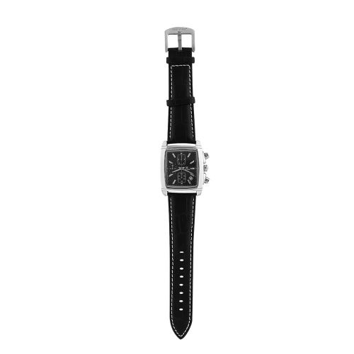 Mâle Analogique Quartz Rectangle Cuir Date Chronographe Lumineux Montre-Bracelet (Bracelet Noir)