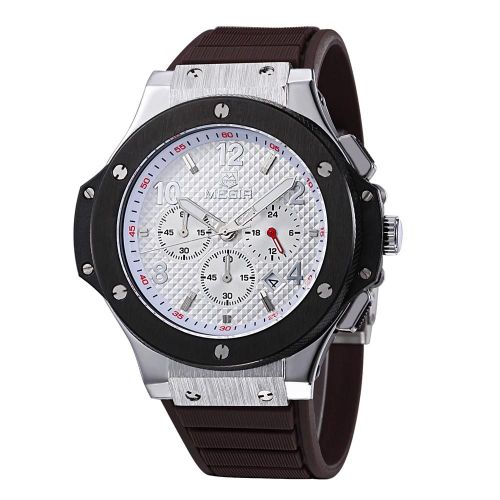 Bracelet En Silicone À Quartz Analogique Mâle Date Sport Watch Montre-Bracelet (Bracelet Café Cadran Blanc)