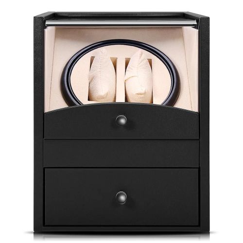 Remontoir De Montre Automatique 2 Montres Boîte D'affichage Boîte De Rangement Pour Bijoux (Noir + Prise Ue)