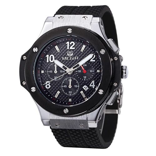 Mâle Analogique Quartz Silicone Bracelet Date Montre Sport Montre-Bracelet (Cadran De Bracelet Noir)