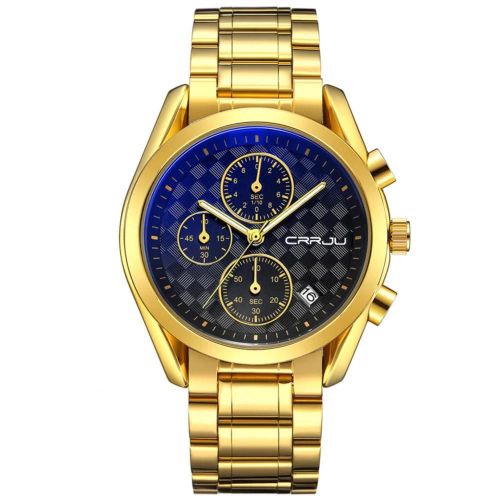 Crrju Hommes Multifonction Chronographe Étanche Analogique Sports Montre-Bracelet (Or)