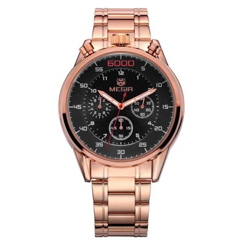 Megir Montre Étanche À La Mode Montre-Bracelet À Quartz Analogique (Bracelet En Acier D'or Rose,Cadran Noir)
