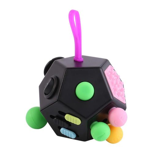 1Pc 12-Side Fidget Magic Cube Anti-stress Anxiété Soulagement EDC Jouet à main pour enfants adultes (noir)